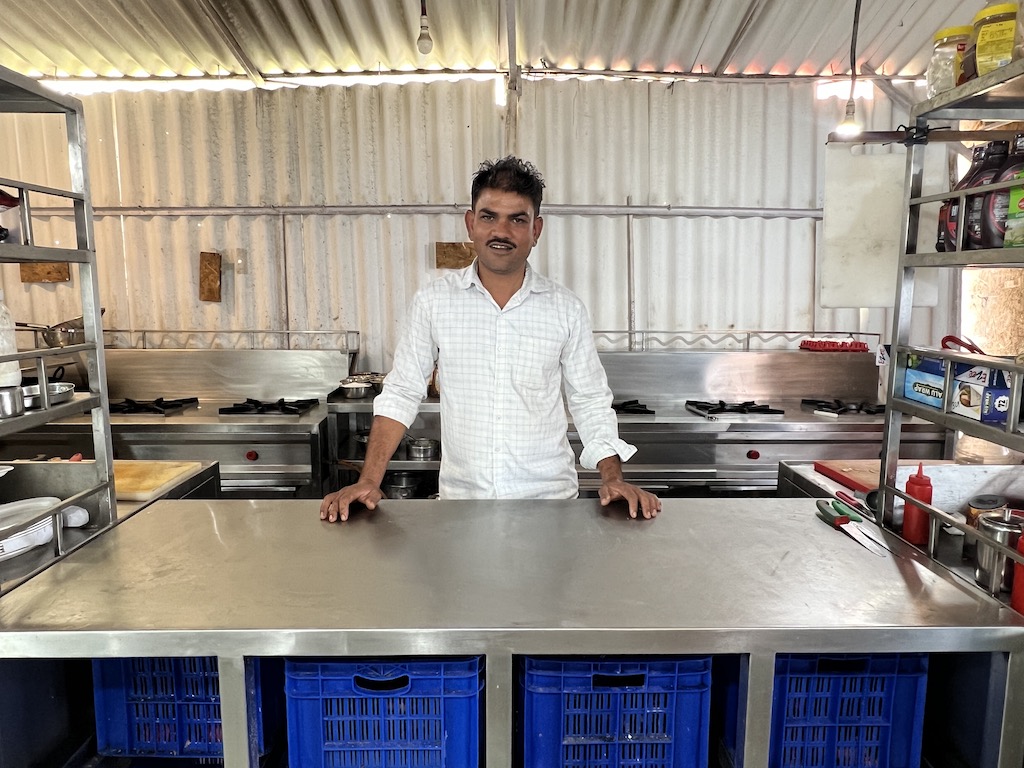 Rafique in his Kitchen at Happy Shack Stainless Steel beach shack kitchen
